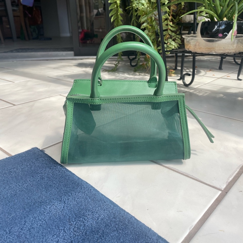 Brandon Blackwood Arlen Bag Green Mesh Vegan Leather Top Handle Crossbody - Picture 7 of 12